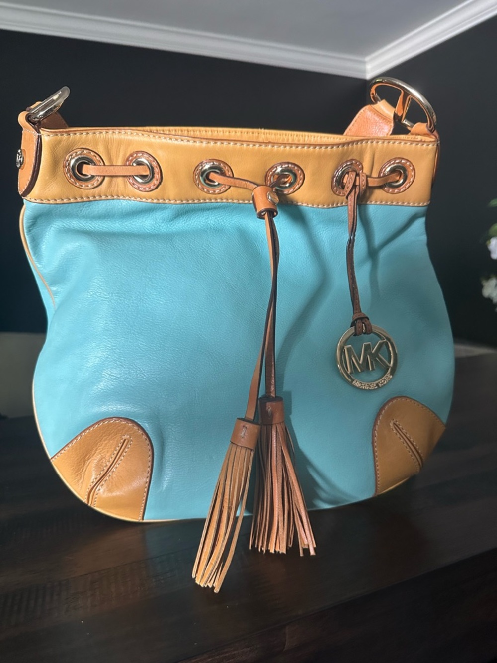 Michael Kors Griffin Hobo Shoulder Bag Teal Leather💙